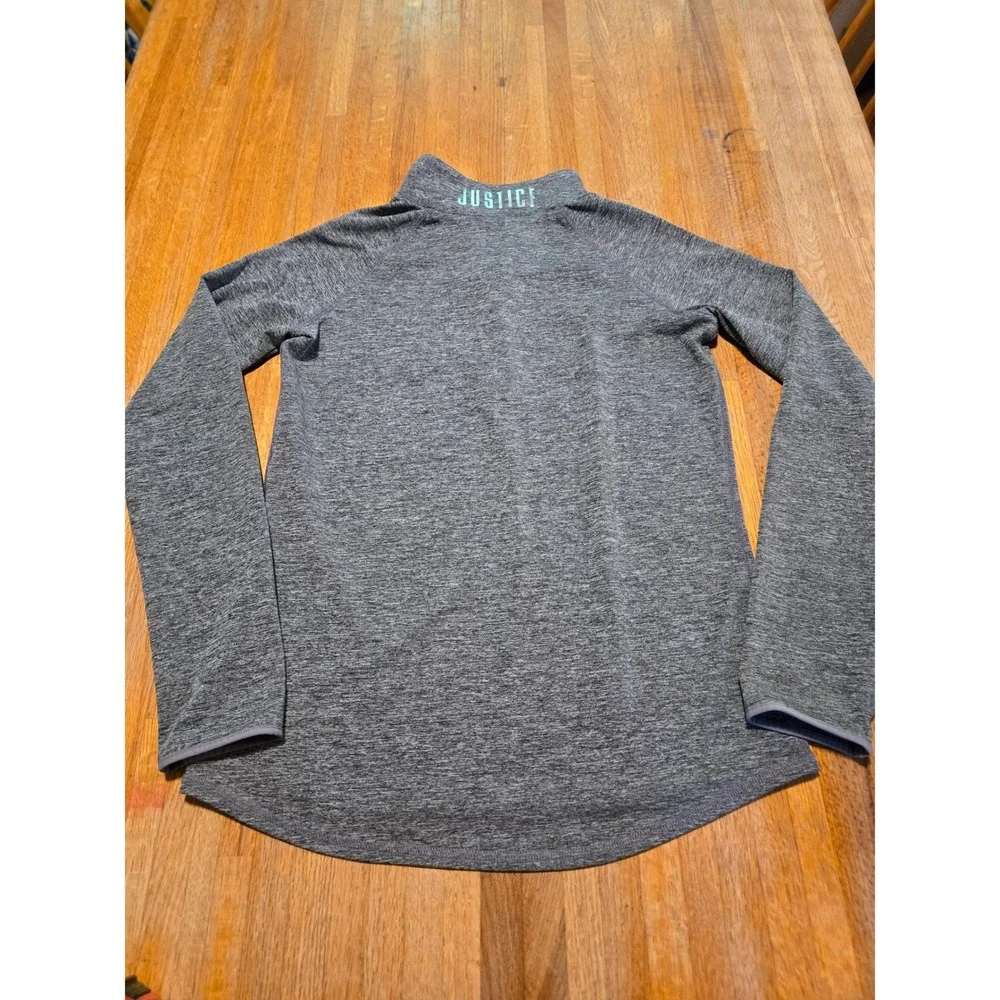 Justice Girls 16 Gray Space Dye Quarter Zip Long Sleeve Thumbholes Active Top